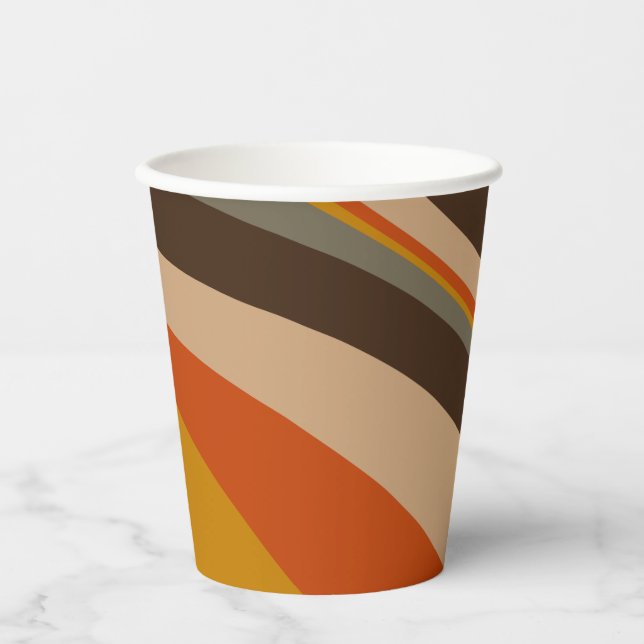 Modern Autumn Abstract Wavy Lines in Earth Tones  Paper Cups (Front)