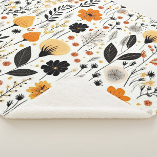 Modern Autumn Fall Boho Botanical Floral Sherpa Blanket