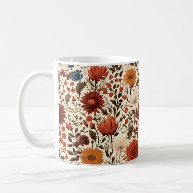 Modern Autumn Fall Botanical Floral  Coffee Mug (Left)