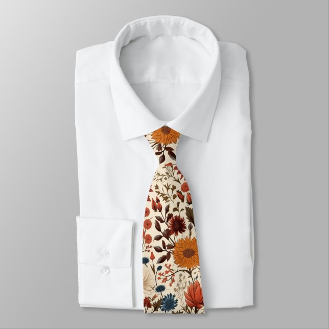 Modern Autumn Fall Botanical Floral  Tie (Tied)