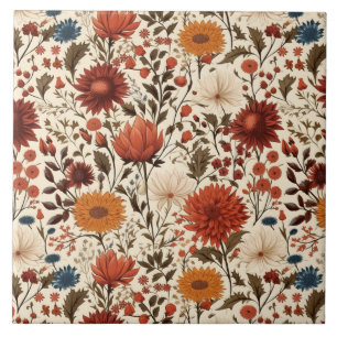 Modern Autumn Fall Botanical Floral  Tile