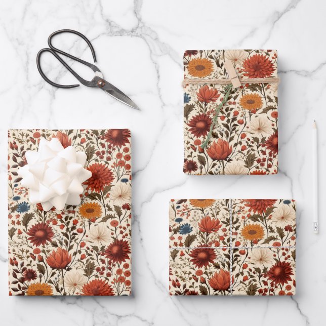 Modern Autumn Fall Botanical Floral  Wrapping Paper Sheet (Front)