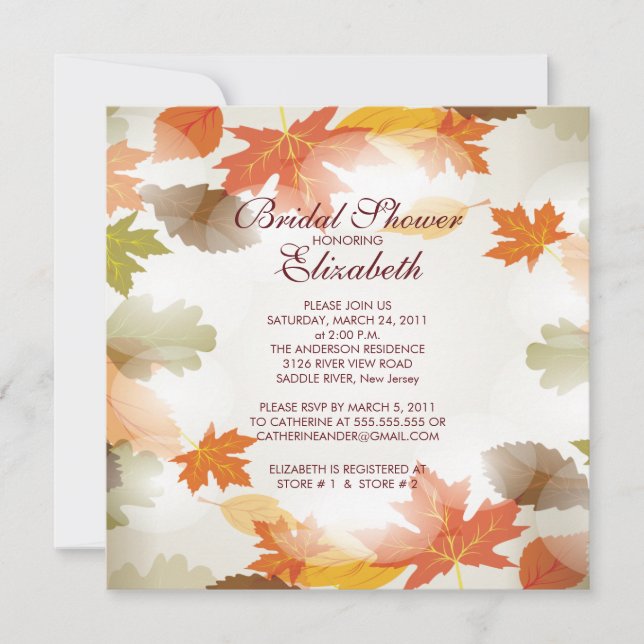Modern Autumn Fall Leaves Bridal Shower Invitation (Front)