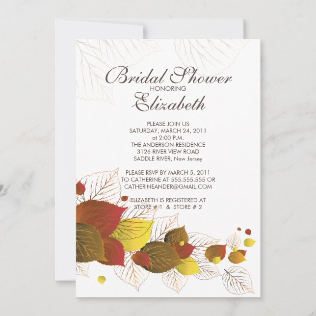 Modern Autumn Fall Leaves Bridal Shower Invitation (Front)