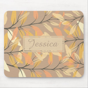Modern Autumn Fall Leaves Pattern Personalised Mouse Mat