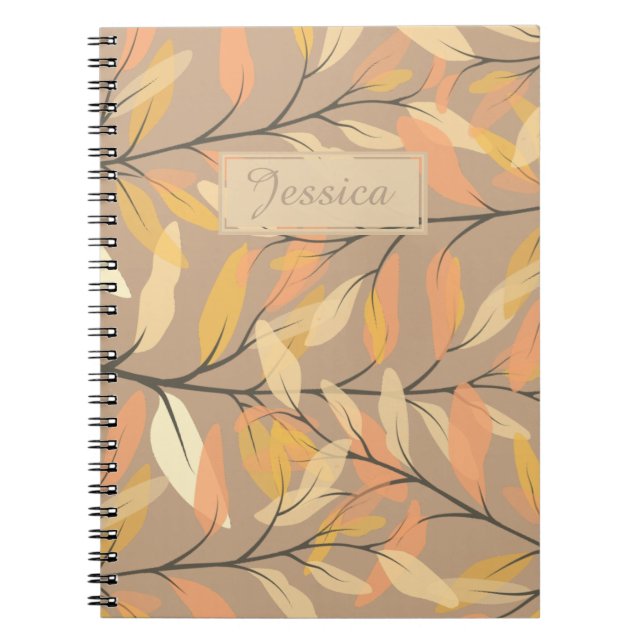 Modern Autumn Fall Leaves Pattern Personalised Notebook (Front)
