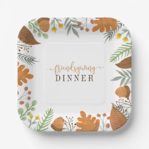 Modern Autumn Festive Friendsgiving Dinner Paper Plate