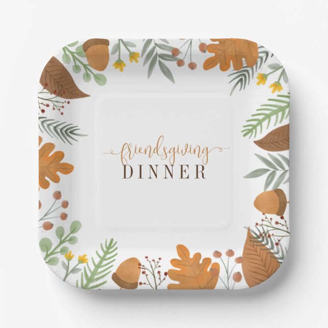 Modern Autumn Festive Friendsgiving Dinner Paper Plate (Front)