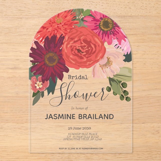 Modern  Autumn Floral Bouquet Bridal Shower    Acrylic Invitations (Front)
