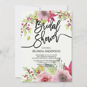 Modern Autumn Floral Bridal Shower Invitation
