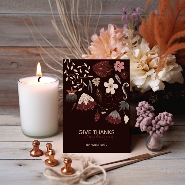 Modern Autumn Floral "Give Thanks" Thanksgiving Invitation (Creator Uploaded)