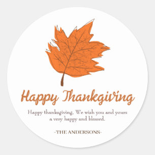 Modern Autumn Floral Happy thanksgiving family Classic Round Sticker