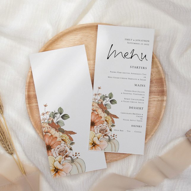Modern Autumn Floral Pumpkin Foliage Wedding Menu (Creator Uploaded)