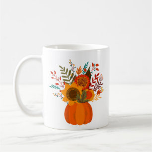 Modern Autumn Flowers in Pumpkin Coffee Mug
