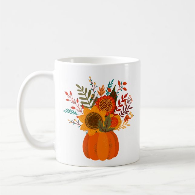 Modern Autumn Flowers in Pumpkin Coffee Mug (Left)