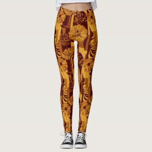 Modern Autumn Geometric Floral Pattern Leggings