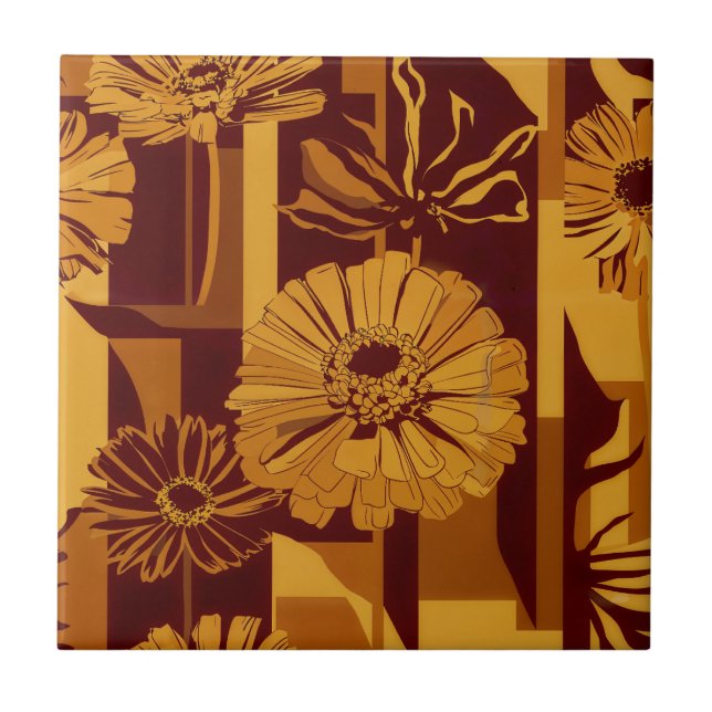 Modern Autumn Geometric Floral Pattern Tile (Front)