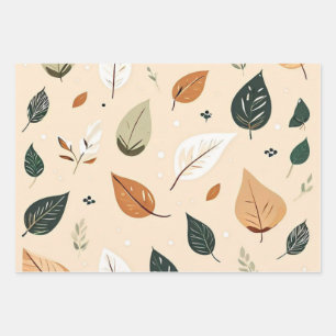 Modern Autumn Leaf Scatter Pattern Wrapping Paper Sheet