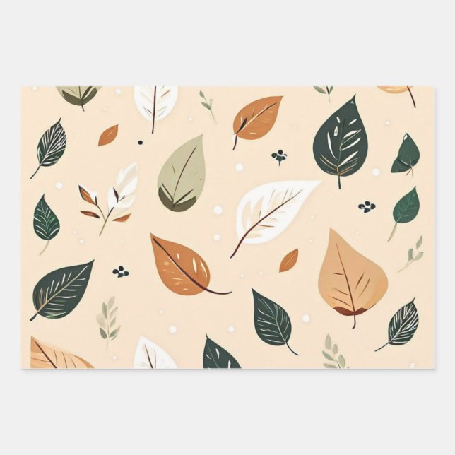 Modern Autumn Leaf Scatter Pattern Wrapping Paper Sheet (Front)