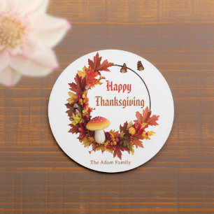 Modern Autumn Leave Happy Thanksgiving  Classic Round Sticker