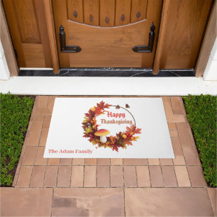 Modern Autumn Leave Happy Thanksgiving Doormat