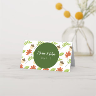 Modern Autumn Leaves Acorn Pattern Rehearsal Place Card