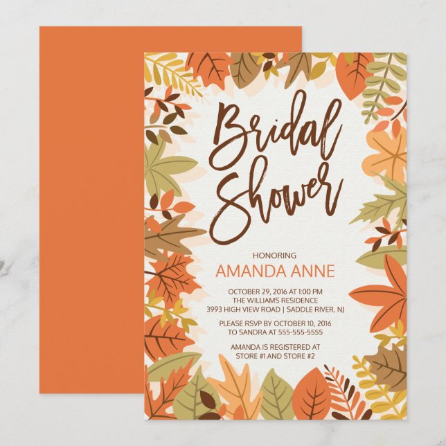 Modern Autumn Leaves Bridal Shower Invitation (Front/Back)