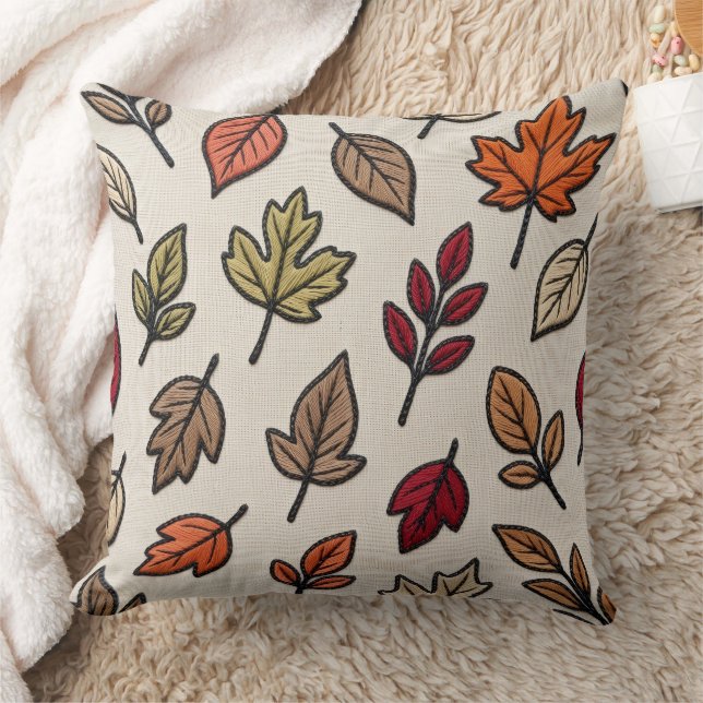 Modern Autumn Leaves Embroidered Aesthetic  Cushion (Blanket)