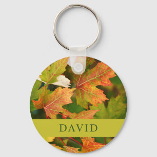 Modern Autumn Leaves Key Ring