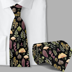 Modern autumn leaves pattern botanical black tie