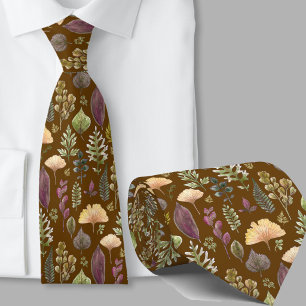 Modern autumn leaves pattern botanical brown tie