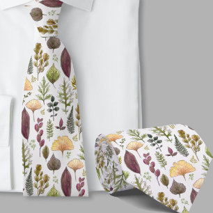 Modern autumn leaves pattern botanical necktie