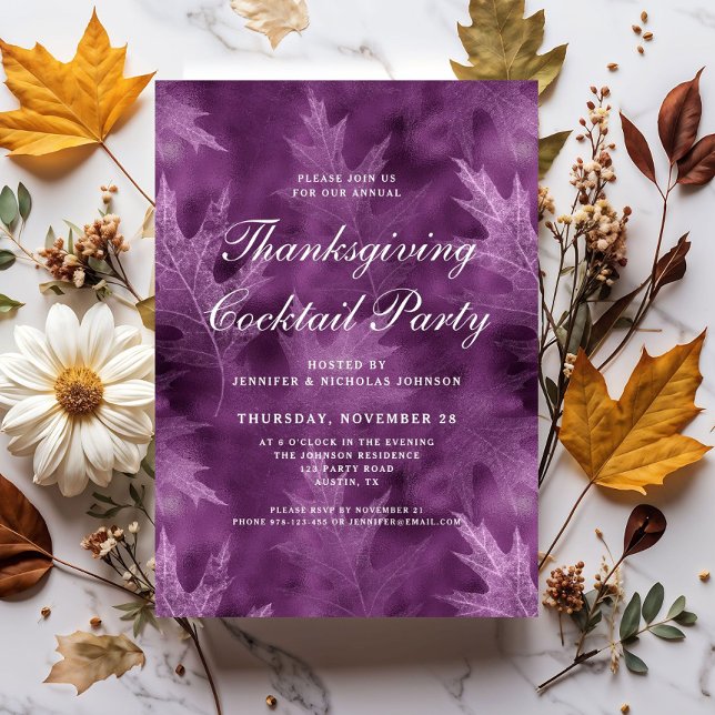 Modern Autumn Leaves Thanksgiving Cocktail Party Invitation (Modern Autumn Leaves Thanksgiving Cocktail Party Invitation)