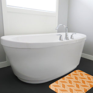Modern Autumn Orange Peach Herringbone Pattern Bath Mat