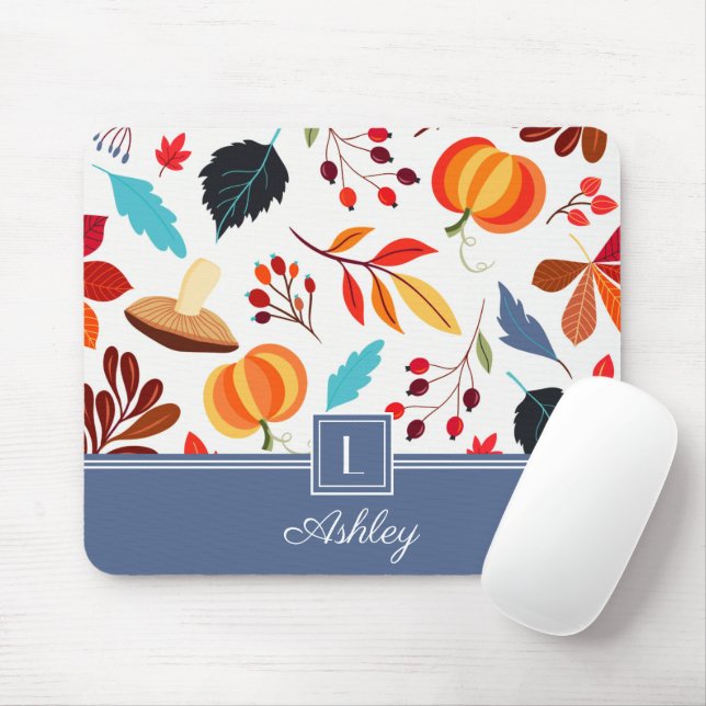 Modern Autumn Pattern Name Mouse Mat (With Mouse)