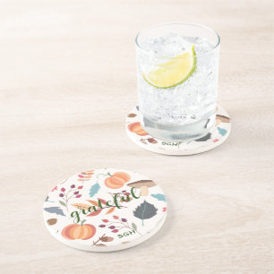 Modern Autumn Print Round Sandstone Coaster