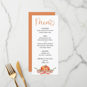 Modern autumn pumpkin florals wedding menu 