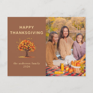 Modern Autumn Tree Family Photo Happy Thanksgiving Holiday Postcard