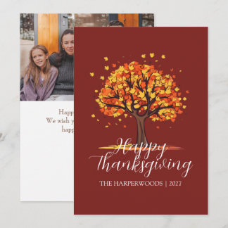 Modern Autumn Tree Family Thanksgiving Holiday Card