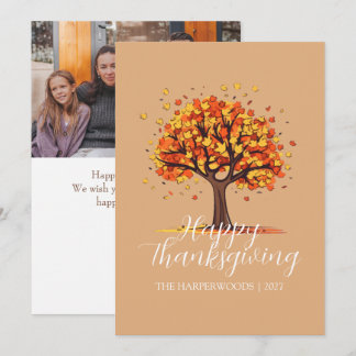 Modern Autumn Tree Family Thanksgiving Holiday Card