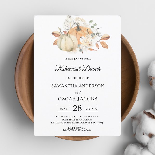 Modern Autumn Watercolor Pumpkins & Flowers  Invitation (Creator Uploaded)