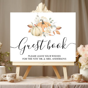 Modern Autumn Watercolor Pumpkins & Flowers Poster