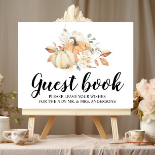 Modern Autumn Watercolor Pumpkins & Flowers Poster