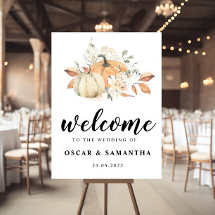 Modern Autumn Watercolor Pumpkins & Flowers  Poster