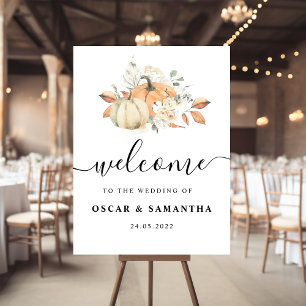 Modern Autumn Watercolor Pumpkins & Flowers Poster