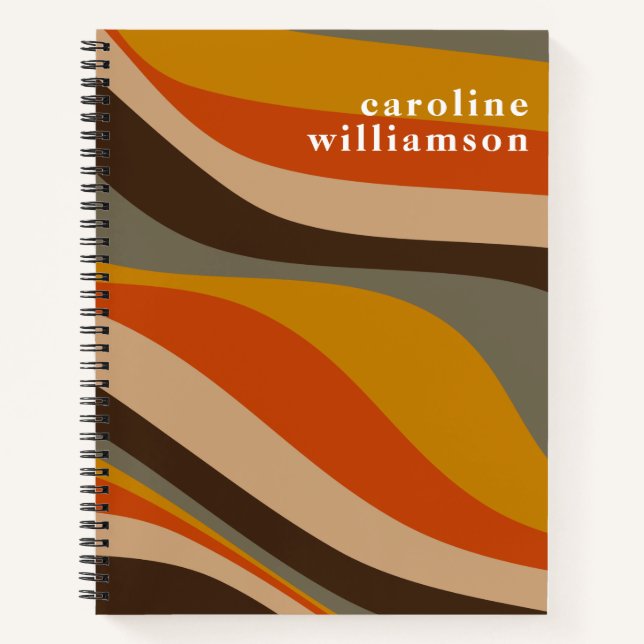 Modern Autumn Wavy Lines Earth Tones Personalised Notebook (Front)