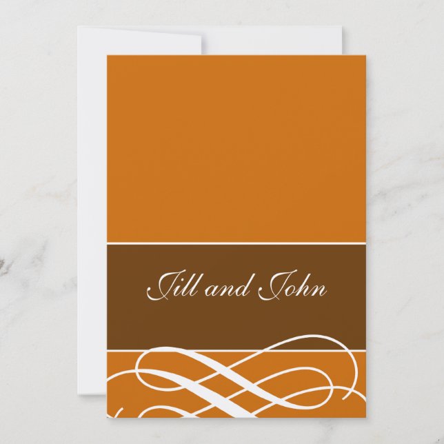 Modern Autumn Wedding Invitations Orange Brown (Front)