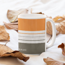 Modern Autumnal Orange Grey Stripes Coffee Mug