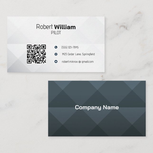 Modern Aviation with QR Code | Minimal Black White Business Card (Front/Back)