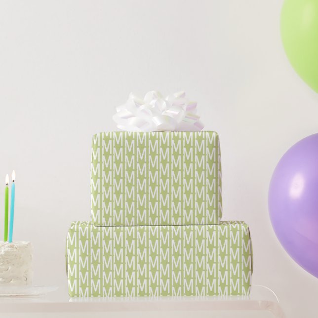 Modern avocado green white custom monogram wrapping paper (Party Gifts)
